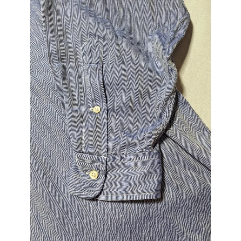 VTG POLO RALPH LAUREN YARMOUTH Herringbone Men‎ 17-35 Cotton Button Dress Shirt